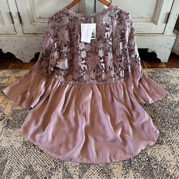 New Boho Lilac Purple Lace Festival Button Front Blouse Top Shirt - Picture 8 of 12